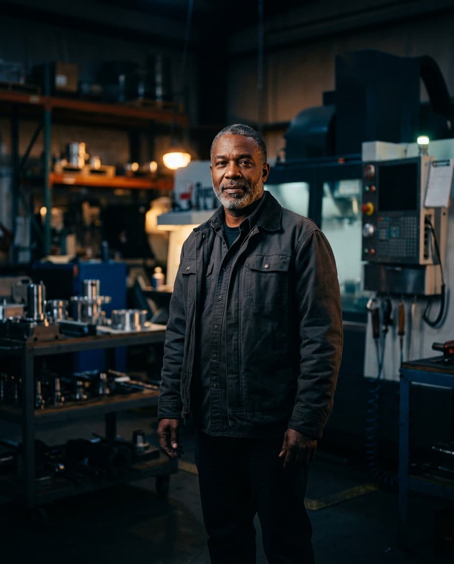 Owner of Torvik Precision Parts in his machine shop