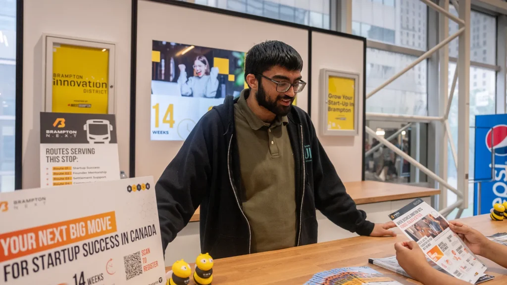 global talent at a booth station